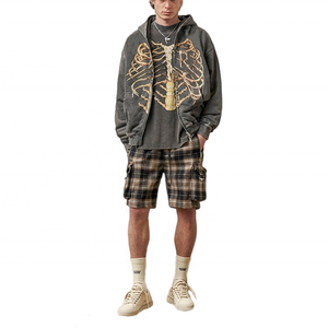 Sudadera con Capucha Vintage con Efecto Desgastado y Estampado de Esqueleto, Chaqueta con Cierre de Algodón Orgánico para Hombre - Product Image 4