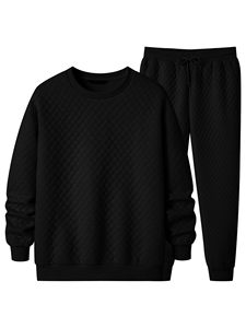 Conjunto de Sudadera con Capucha Acolchada y Bordada Negra para Hombre, Corte Regular, Informal, Tejido de Poliéster, Ropa de Invierno Impermeable - Product Image 1