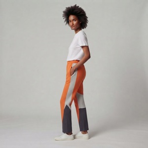 Pantalon large en maille color-block pour femme, taille haute élastique, décontracté, à empiècements géométriques, longueur pleine, coupe droite, printemps - Product Image 1