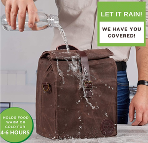 กระเป๋าใส่อาหารกลางวันแบบมีฉนวนสำหรับผู้ชายและผู้หญิง ขนาด 10 ลิตร ดีไซน์ทันสมัย ทำจากผ้าแคนวาสเคลือบแว็กซ์ เหมาะสำหรับทำงาน ออฟฟิศ ปิกนิก กล่องอาหารกลางวันกันน้ำ กระเป๋าเก็บความเย็น - Product Image 4