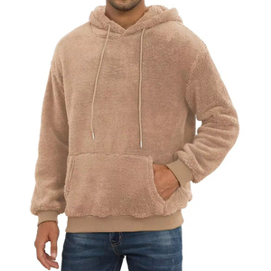 Men's Brown <b>Sherpa</b> <b>Fleece</b> Hooded Pullover Jacket Thick Winter Coat - Product Image 2