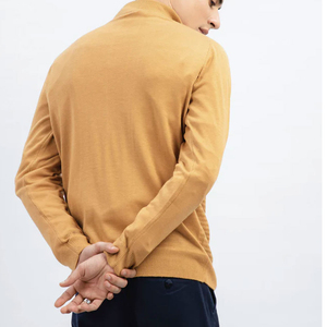 Pull en maille jaune moutarde pour homme, col zippé, coupe classique, couleur unie, décontracté, manches longues, col rabattu, pour l'automne - Product Image 3