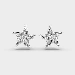 Boucles d'oreilles clous en diamant de laboratoire floral tourbillonnant, en argent sterling 925 massif rhodié, certifiées IGI, pour anniversaire ou fête - Product Image 1