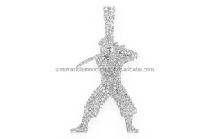 Collier pendentif personnalisé pour homme, style hip-hop luxueux et tendance, plaqué or 10K, avec diamant de laboratoire motif ninja glacé, idée cadeau - Product Image 4