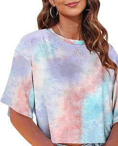 T-shirt court tie-dye délavé à l'acide, col rond, manches courtes, 100 % coton, respirant, grandes tailles, faible MOQ - Product Image 4