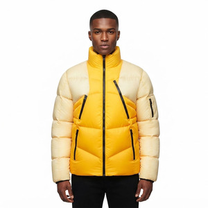 Blouson matelassé personnalisé pour homme, color block jaune crème, col montant, chaud, épais et isolé pour l'extérieur - Product Image 3
