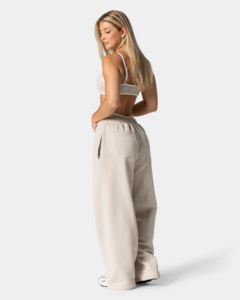 Pantalon de jogging molletonné pour femme, taille mi-haute, avec passepoil contrastant, respirant, écologique, coupe ample, décontracté, 100% coton - Product Image 3