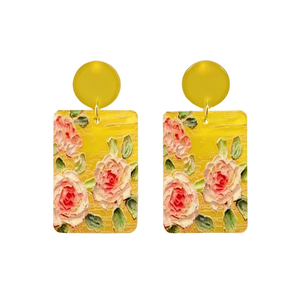 Orecchini con disegni floreali rettangolari gialli con rose per donna, gioielli di moda, 12 pezzi - Product Image 1