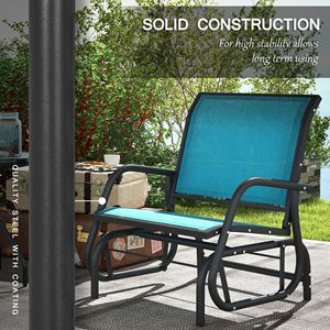 Sedie da Giardino 2 Sedie a Dondolo Blu per Esterni con Telaio in Acciaio e Braccioli Curvi per Portico, Bordo Piscina e Balcone - Product Image 6