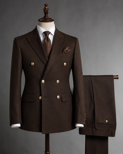 Costume homme sur mesure, style américain, marron chocolat foncé, grande taille, respirant, double boutonnage, col mandarin, plissé devant - Product Image 1