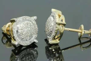 Moissanite Stud <b>Earrings</b> Gold Plated 925 Sterling <b>Silver</b> Round Halo Design Luxury <b>Wedding</b> Jewelry Gift for Women - Product Image 2