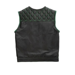 Custom Breathable Waterproof Winter Leather Biker Vest <b>Green</b> Stitching Premium Motorcycle Vest <b>Mens</b> Quilted <b>Waistcoat</b> OEM ODM - Product Image 6