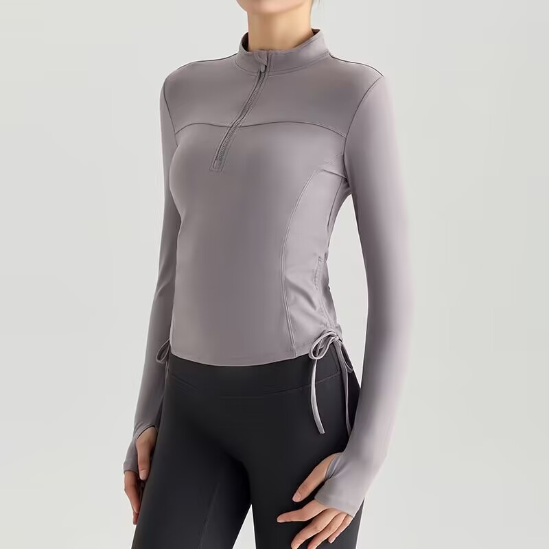 Half Zipper for Solid Yoga Wear Women's Long Sleeve Slim-fit Sports Top Pilates Stretch Quick-drying Fitness Training