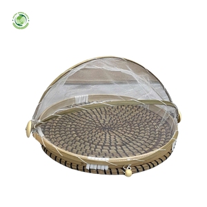 Woven straw food <b>cover</b> with <b>black</b> pattern Kitchenware and <b>table</b> decoration Wholesale eco-friendly Made in Vietnam - Product Image 2