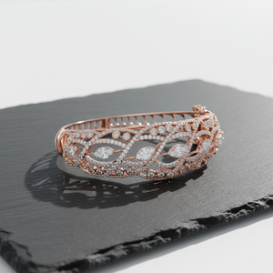 Bracelet jonc en diamant de laboratoire tressé en or 14K 18K, bijoux fins élégants et luxueux pour femmes, design tressé unique - Product Image 6