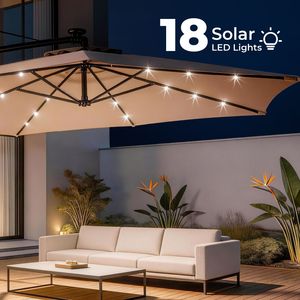 Parasol de patio rond de 10 pieds avec 18 lumières LED, 6 baleines en fer, polyester imperméable - Product Image 4