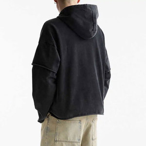 Sweat à capuche vintage brodé 430g pour l'hiver, streetwear épais en tissu molletonné 100% coton, manches double épaisseur - Product Image 3