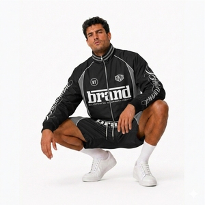 Design Your Own Brand Men's Black Track Jacket & Shorts Set Streetwear Zipper Sporty Outerwear Lightweight Quick Dry Spring Wear - Product Image 5