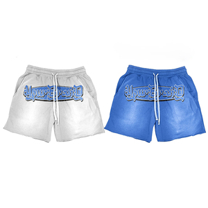 Ensemble 2 pièces homme de qualité supérieure : T-shirt et short en coton, style vintage, bords bruts, effet délavé soleil, avec logo personnalisé sérigraphié - Product Image 3