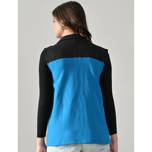 Chaqueta de Forro Polar con Bloques de Color para Mujer, con Capucha y Cierre Frontal, Azul y Negro, Manga Larga, para Otoño - Product Image 3