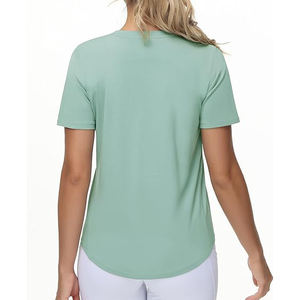 T-shirts d'été à col rond pour femmes, style minimaliste, à carreaux, tissu extensible doux anti-rétrécissement, vente en gros - Product Image 5