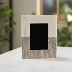 Premium White and Beige Marble Picture <b>Frame</b> with Modern Color Block <b>Design</b>, Elegant Handmade Photo <b>Frame</b> - Product Image 1