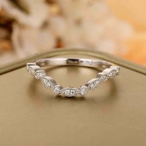 14k White 925 Sterling <b>Silver</b> Vintage Moissanite Wedding Band Milgrain Matching Bridal <b>Set</b> <b>Ring</b> for Women Unique Stacking - Product Image 1