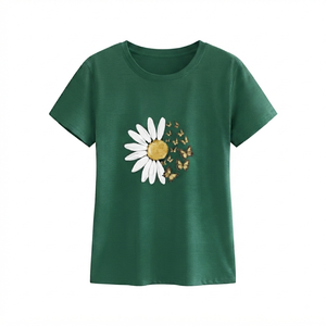 Vente en gros de t-shirts pour femmes de haute qualité, nouveau design, motif uni, vêtements d'été, manches courtes, col rond, anti-rides, service OEM - Product Image 5