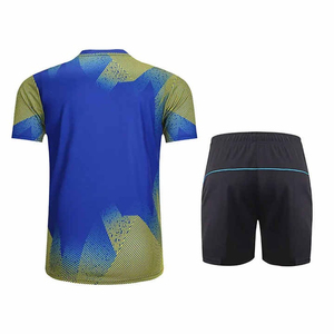 Unisex Tennis Apparel Set Blue Yellow Gradient Sublimated Short Sleeve Top With <b>Black</b> Shorts Moisture Wicking Athletic Fit - Product Image 4