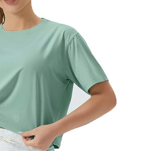 T-shirt court à col rond pour femme, coupe ajustée, en coton/fibre de bambou, de haute qualité, style hip-hop, séchage rapide, respirant, adapté à tous - Product Image 5