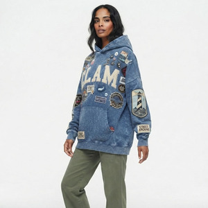 Sweat à capuche oversize pour femme, style streetwear, patchwork, en coton respirant, à manches longues, coupe ample, en molleton - Product Image 5