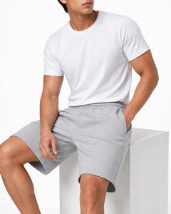 Shorts Bermuda en coton gris uni pour homme avec taille élastique et poches, style décontracté, style gym, 100% coton, confortable et léger - Product Image 5