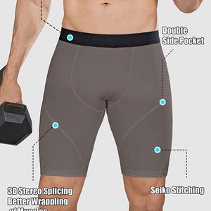 Shorts de compression pour hommes, taille mi-haute, élastiques, séchage rapide, gris, avec poches - Product Image 2
