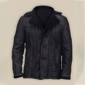 Abrigo de Cuero Negro para Hombre, Chaqueta de Invierno con Botones, Forro de Piel de Oveja Genuina, Cálido y Casual para Negocios - Product Image 1