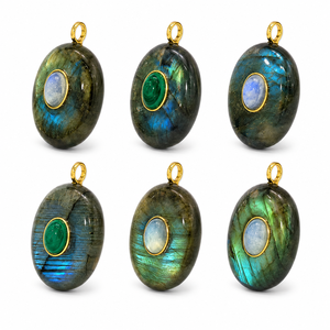 Colgante de Labradorita Natural Ovalada Chapada en Oro, Joyería Moderna Unisex para Mujer - Product Image 1