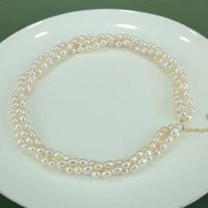 Collar de Perlas de Agua Dulce de 4-5 mm, Color Gris Plateado Brillante, Cuentas Pequeñas Tipo Arroz, Venta al Por Mayor del Fabricante - Product Image 2