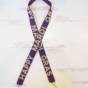Happy Mardi Gras Purple Beaded Lanyard With <b>Gold</b> Lettering Metal Hook Adjustable Strap belt unique fashion design - Product Image 1