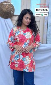 New Arrival Cambric Cotton with Printed Design Hip-Length Tunic/Long <b>Top</b>/Short Kurta Collection <b>Indian</b> Exporter Woman Fashion - Product Image 3
