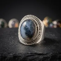 Bague en argent sterling 925 avec agate dendritique naturelle, faite à la main, style vintage bohème, bijou fantaisie avec pierre précieuse, unisexe, pour tous les jours