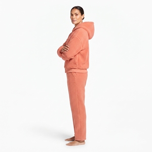 Conjunto de dos piezas de chándal de forro polar Sherpa para mujer, el más vendido, con capucha y cremallera completa, ajuste relajado, hombros caídos, color liso, ropa de invierno - Product Image 3