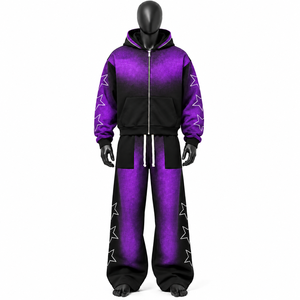 Conjunto de chándal transpirable de corte holgado con cremallera, estampado serigrafiado y parche bordado para hombre - Product Image 5
