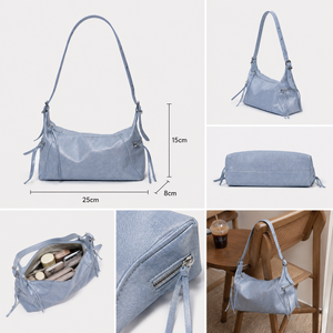 Bolso de Hombro para Mujer Beena, Correa Única, Cierre de Cremallera, Estilo Minimalista, Azul Claro, para Uso Diario en Todas las Estaciones, Logotipo Personalizable - Product Image 3