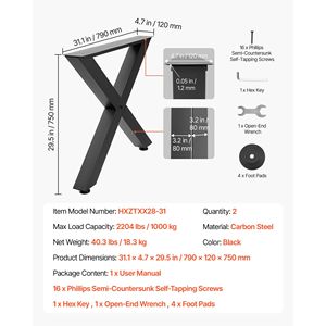 Patas de Muebles de Acero Resistentes de 29.5'' de Alto x 31.1'' de Ancho, Diseño Modular, Fácil Montaje, Carga Máxima de 2204 Libras, para Muebles del Hogar - Product Image 5