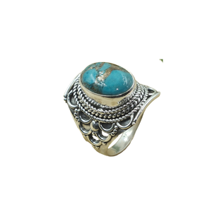 Blue Copper Turquoise <b>Ring</b> 925 Sterling Silver Handmade Vintage Boho <b>Statement</b> <b>Ring</b> Oval Cabochon Gemstone Jewelry Women Men - Product Image 1