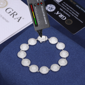 Bracelet pour homme en argent 925 avec moissanite et diamant, disque rond, chaîne tennis glacée, maillons de luxe, diamant certifié, cadeau - Product Image 3