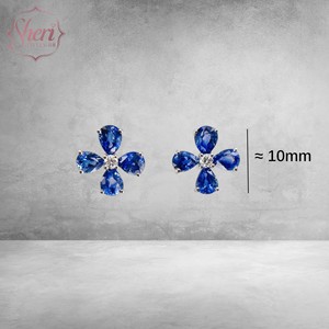 Boucles d'oreilles clous en or blanc massif 18 carats pour femme Sheri Jewels, avec diamants et saphirs en forme de quatre feuilles et de poire, cadeau d'anniversaire - Product Image 2