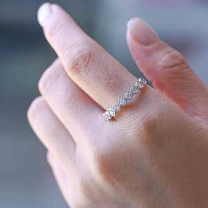Minimalist Round Cut Moissanite Half Eternity <b>Band</b> <b>Ring</b> For Women's 925 <b>Silver</b> Wedding Party Gift For Bridesmaid - Product Image 4