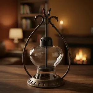 <b>Circular</b> Glass Lantern With Metal Frame Heat Resistant Home Decoration - Product Image 1