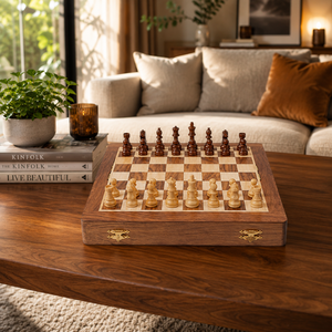 Jeu d'échecs de voyage magnétique en bois de 5 pouces avec plateau de rangement pliable |   Jeu d'échecs de poche portable pour enfants, adultes, famille, cadeau - Product Image 4