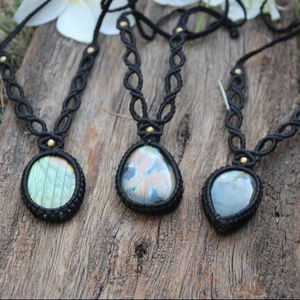 Conjunto de Collares de Macramé de Jade al por Mayor, Colgantes de Jade Natural con Destellos, Cordón Negro, Joyería Clásica de Cristal, Collares Hechos a Mano, Budismo - Product Image 1